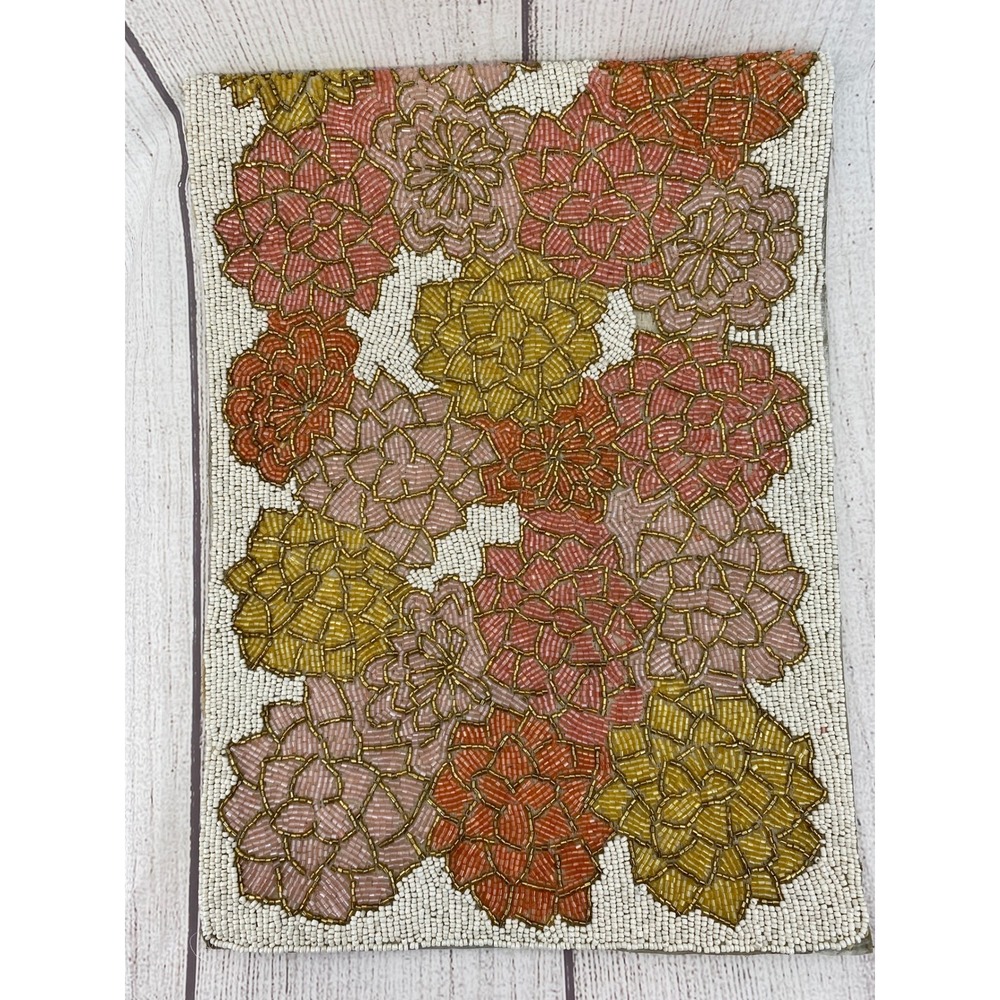 Tahari Home Beaded Centerpiece Table Runner 13x36 Floral Pink Gold Orange White